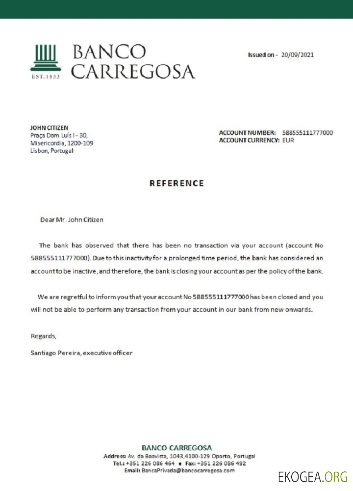 Référence Portugal , Banco Carregosa , closure